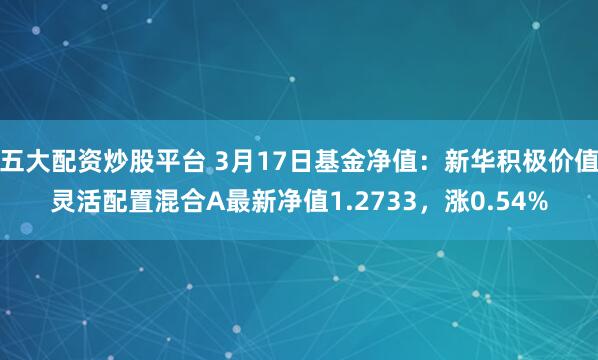 五大配资炒股平台 3月17日基金净值：新华积极价值灵活配置混合A最新净值1.2733，涨0.54%