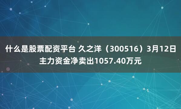 什么是股票配资平台 久之洋（300516）3月12日主力资金净卖出1057.40万元
